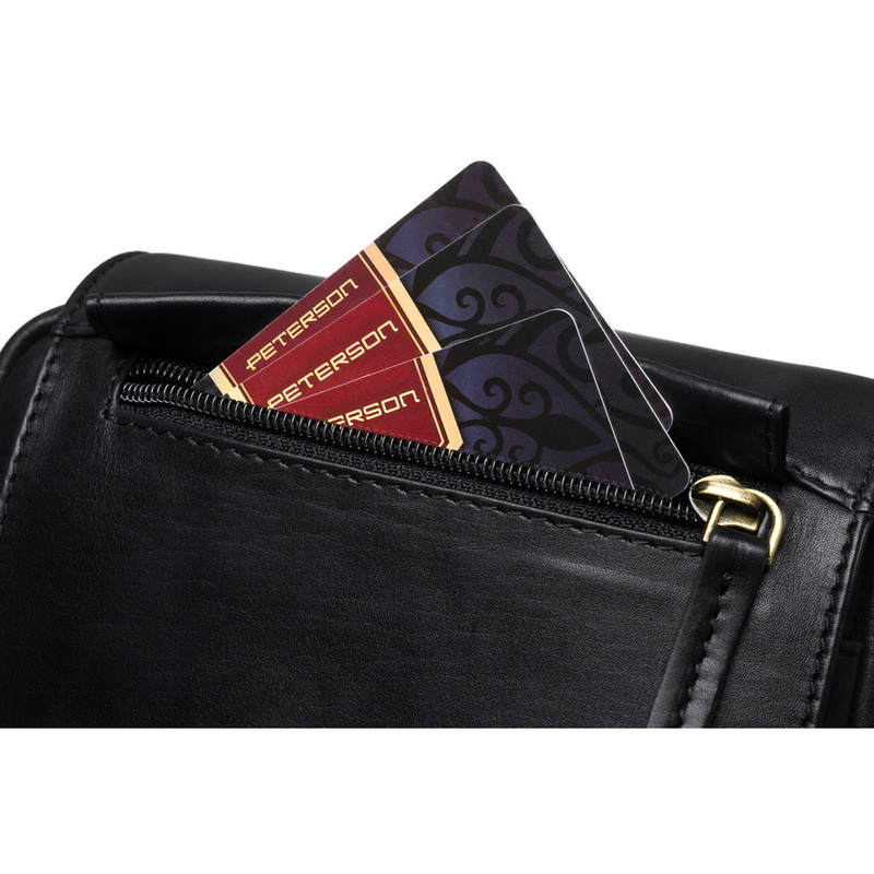 Skórzana, czarna torba męska na ramię zamykana suwakiem i klipsem magnetycznym - Peterson