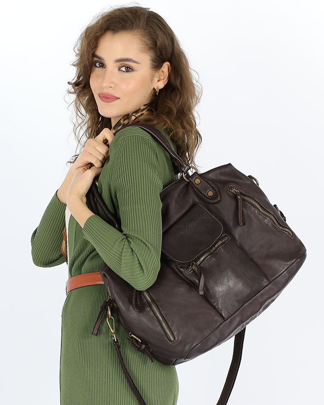 Torba biznesowa bowling retro bag skórzana - MARCO MAZZINI ciemny brąz caffe