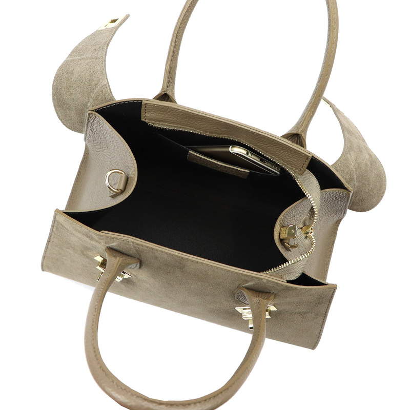 Vera Pelle damska torebka na ramię skóra naturalna i zamsz listonoszka