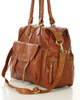 Pojemna torba damska na ramię z kieszeniami skóra naturalna - MARCO MAZZINI brąz camel
