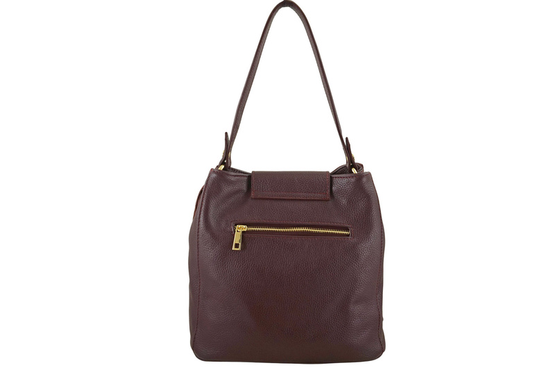 Skórzana torebka boho z frędzlami - Bordowa