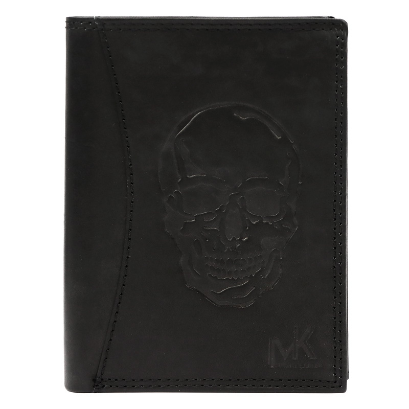 Money Kepper pionowy męski portfel skóra naturalna duży wzór czaszka