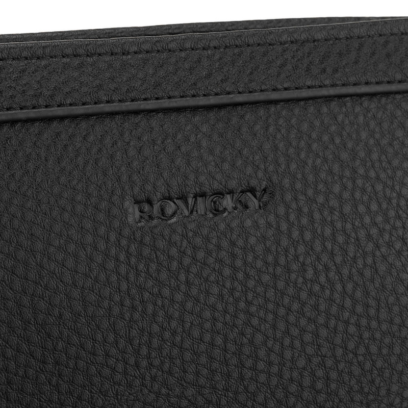 Praktyczna saszetka męska ze skóry ekologicznej w czarnym kolorze z uchwytem do ręki - Rovicky