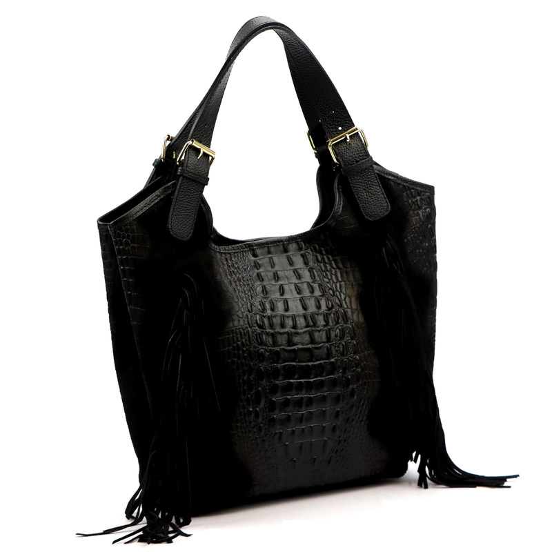Vera Pelle damska shopperbag skórzana skóra krokodyla torebka na ramię