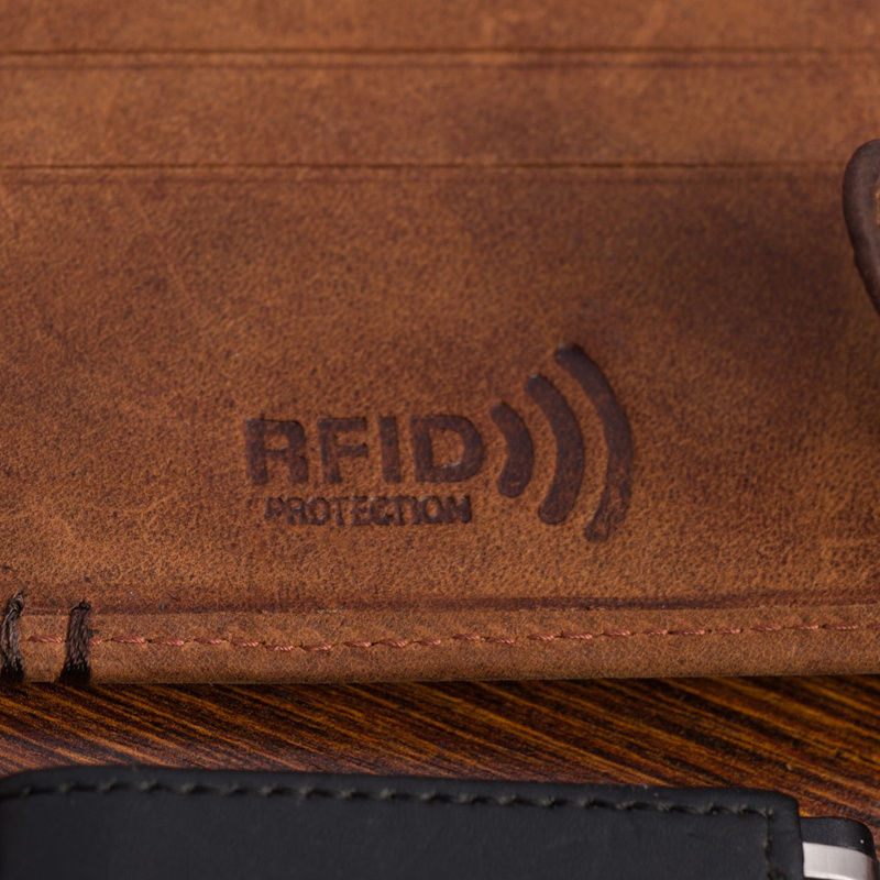 Portfel skórzany męski poziomy klasyczny brązowy RFiD Beltimore D37