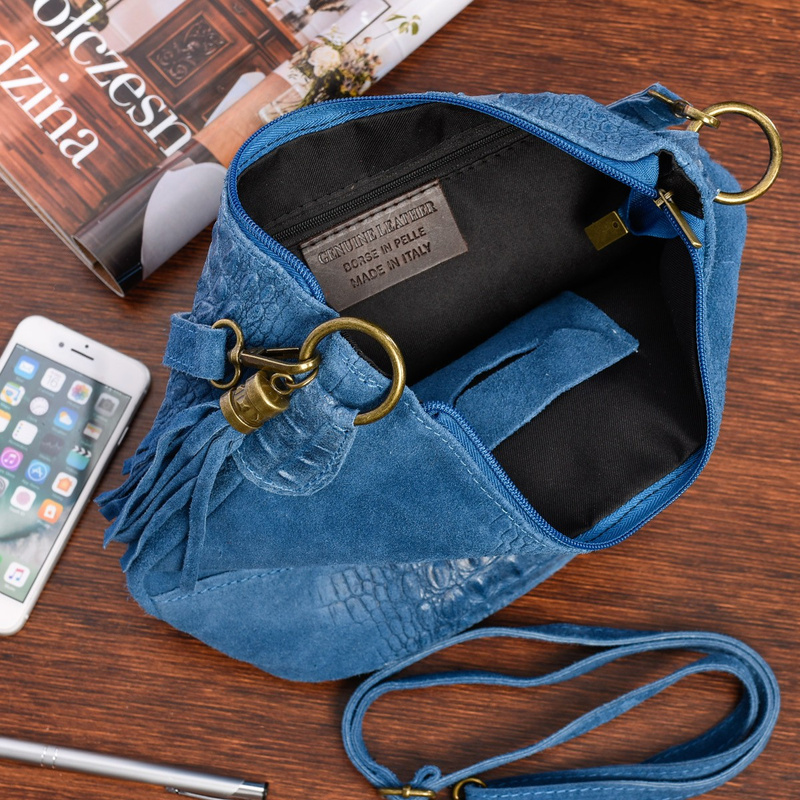 Torebka skórzana zamszowa CROCO listonoszka 2 paski jeansowa Beltimore W13