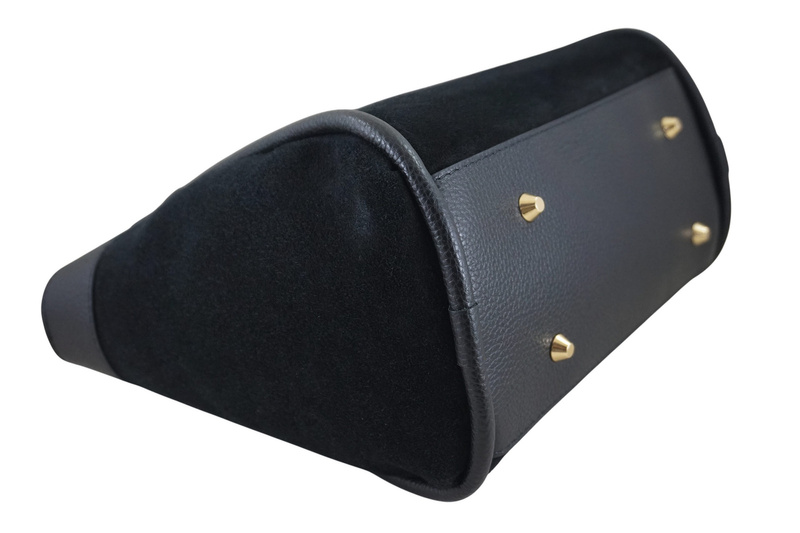 Elegancka torebka ze skóry zamszowej - Czarna