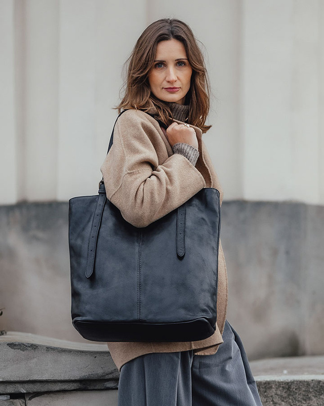 Torebka damska shopper z regulacją rączek skóra old pelle - MARCO MAZZINI czarny