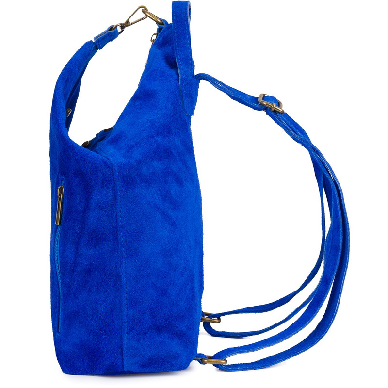 Włoski Stylowy Plecak Damski Skórzany Zamsz A4 chabrowy W14