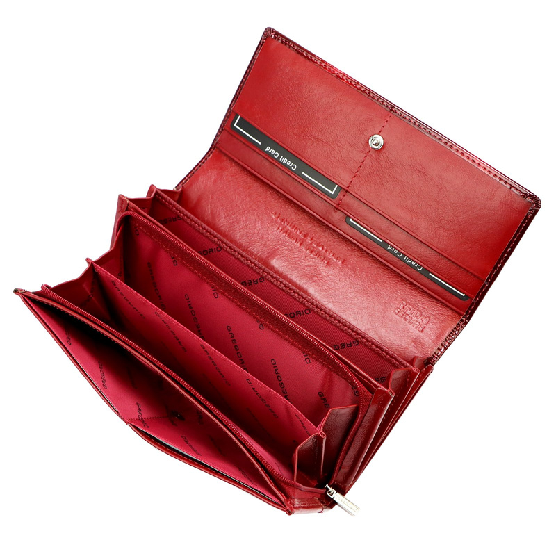 Lakierowany duży Skórzany damski portfel Gregorio