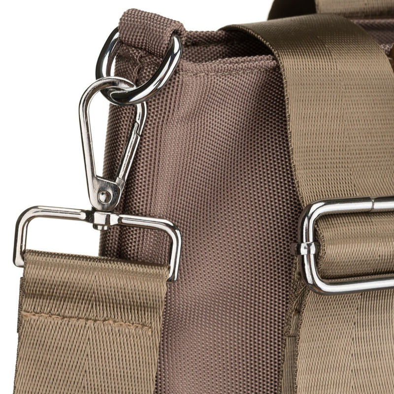 Beżowa shopperka damska na uchwytach i doczepianym pasku - Peterson