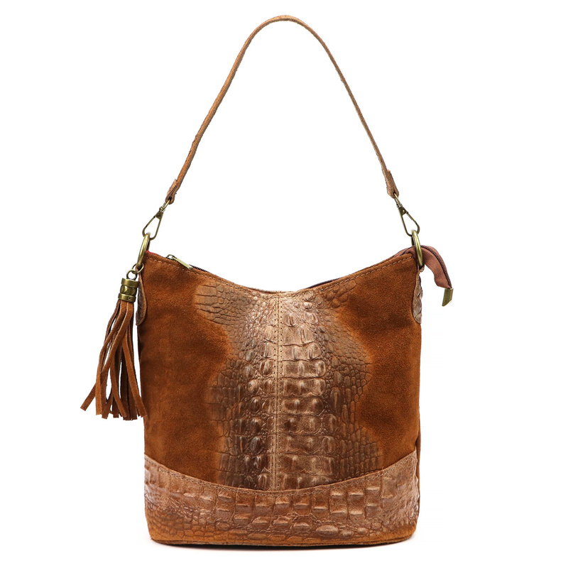 Luka damska listonoszka skóra naturalna wzór krokodyla z kieszeniami