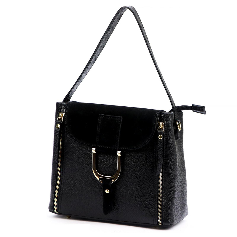 Luka Skórzana Damska listonoszka na ramię z organizerem i kieszeniami