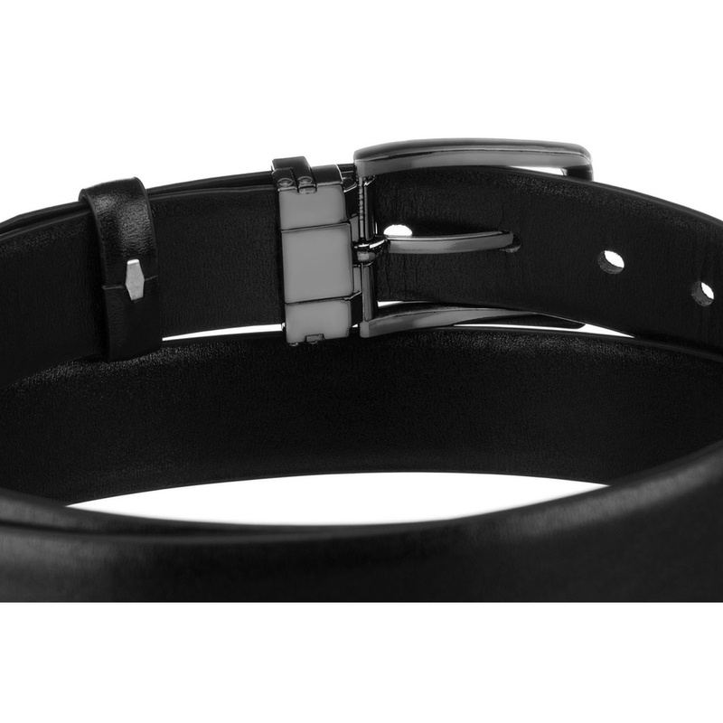 Szeroki, czarny pasek męski ze skóry ekologicznej ze srebrną, klasyczną klamrą