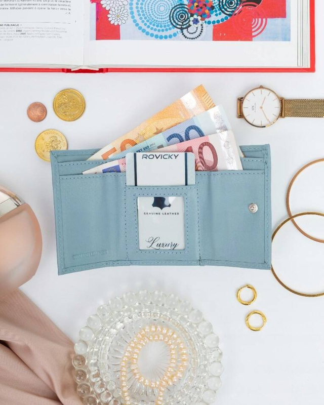 Rovicky Portfel Damski Mała Portmonetka Skóra Naturalna Przegrody Kieszeń