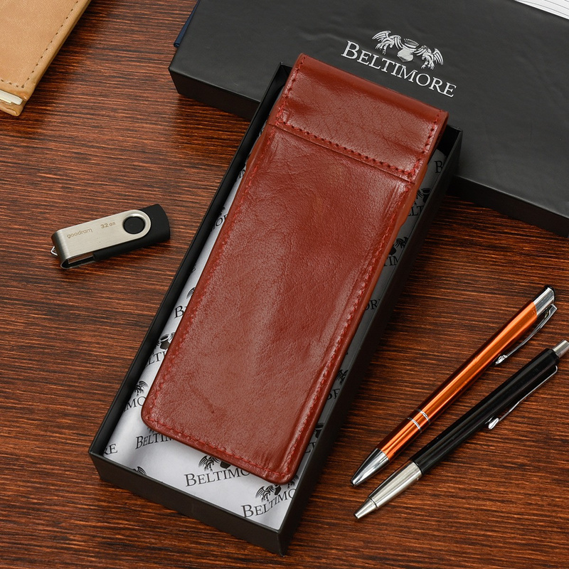 Piórnik Skórzany etui na pióro granatowe Beltimore J03