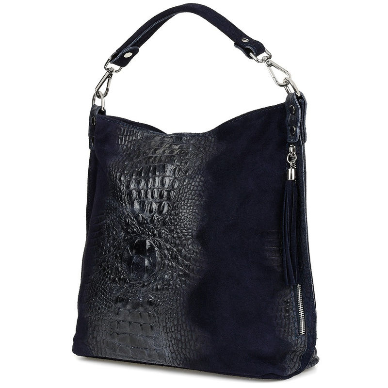 Granatowa torebka skórzana zamszowa shopper W10