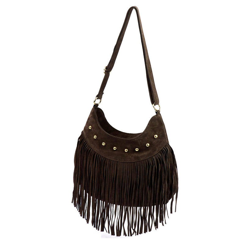 Damska listonoszka boho z miękkiej skóry torebka z frędzlami Camilla
