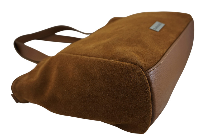 Torebka damska zamszowa typu worek - Brązowa jasna