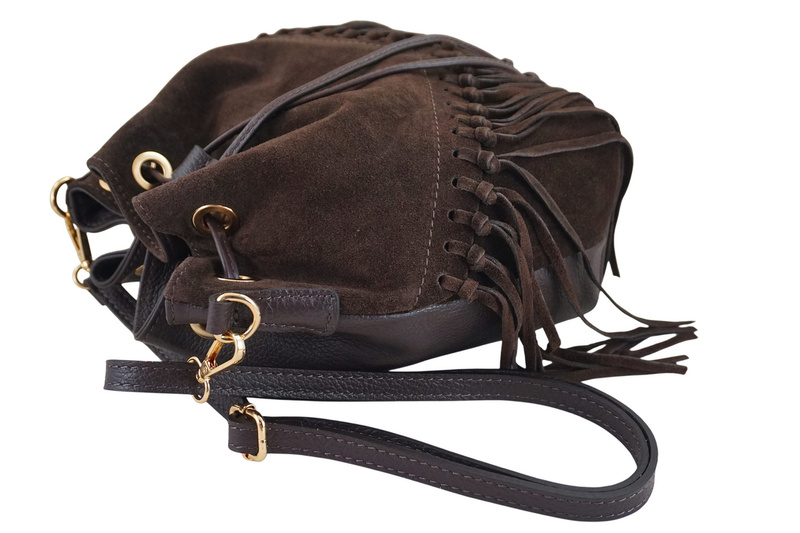 Torebka skórzana boho style - Brązowa ciemna