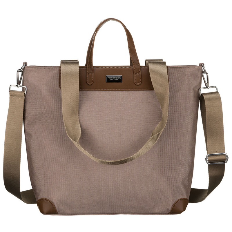 Beżowa shopperka damska na uchwytach i doczepianym pasku - Peterson