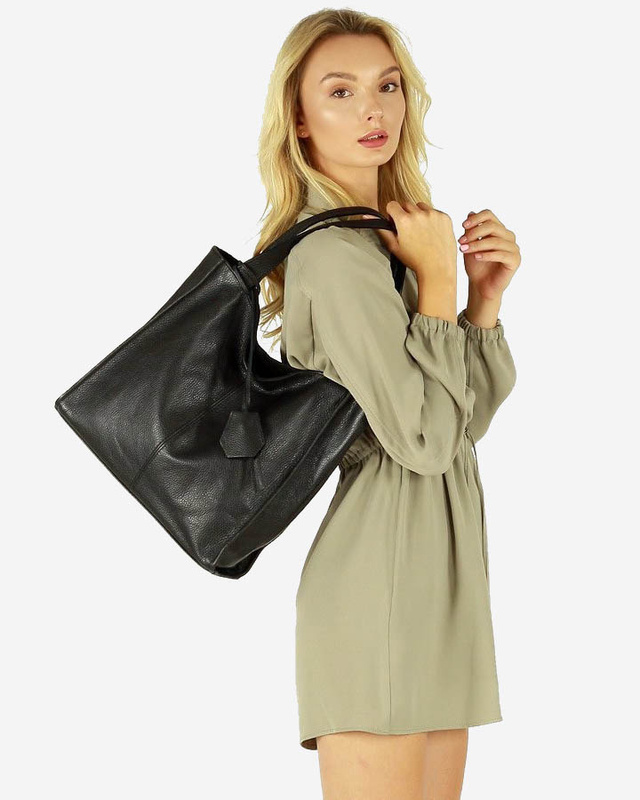 Modna torebka damska skórzany shopper bag - MARCO MAZZINI Portofino Max czarny