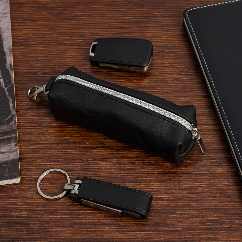 Skórzane etui na długie klucze duże kluczówka karabińczyk skóra czarne Beltimore L66