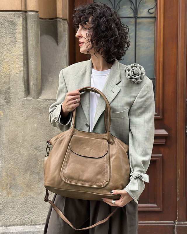 MARCO MAZZINI Torebka skórzana shopper bag ispirato dalla natura brąz