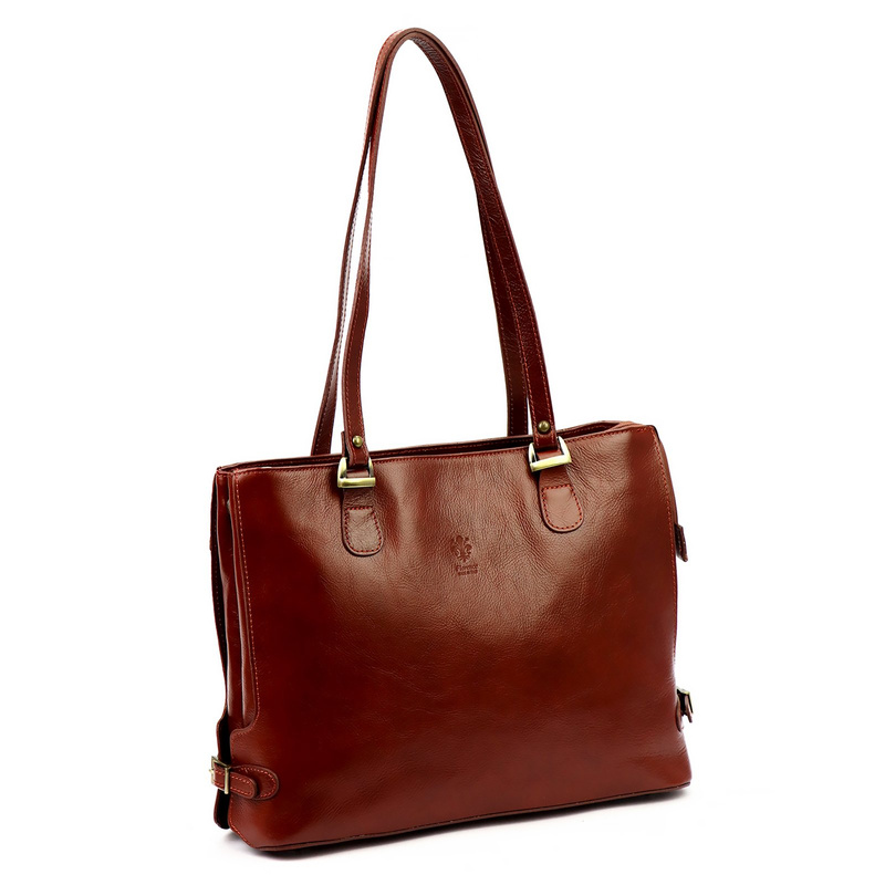 Skórzana elegancka shopperbag pojemna na ramię z kieszeniami Florence