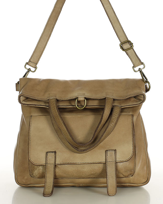 Skórzana torebka plecak z kieszenią z przodu - MARCO MAZZINI beż taupe