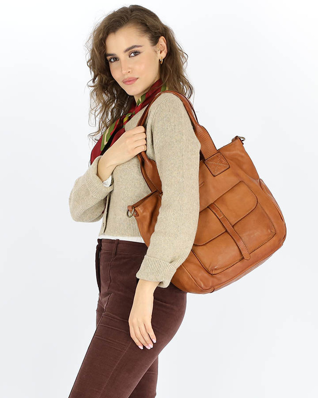 Torebka miejska skórzana w harmonii z naturą MARCO MAZZINI brąz camelowy