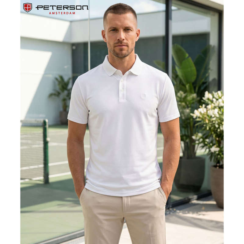Biała, męska koszulka polo regular fit w rozmiarach od M do XL - Peterson