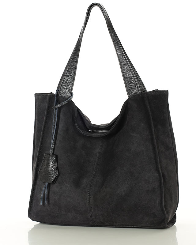 Czarna torba zamszowa ze skóry typu shopper - MARCO MAZZINI