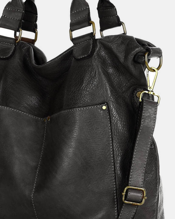 Torebka skórzana XL shopper vintage bag z kieszeniami vera pelle - MARCO MAZZINI czarny