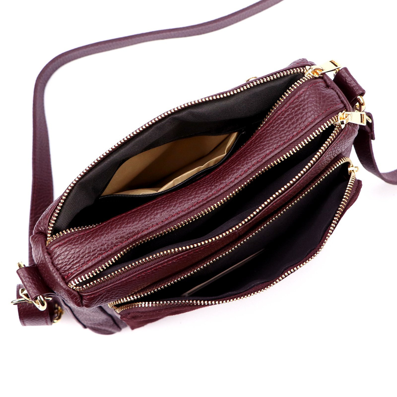 Luka damska listonoszka na ramię skóra naturalna dwie komory trzy kieszenie