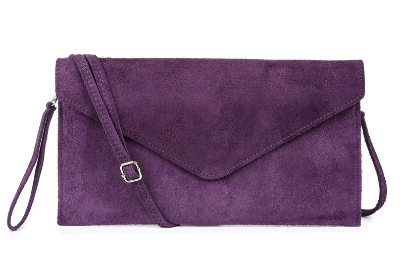 PURPUROWA Włoska Kopertówka Skórzana Zamszowa wieczorowa N12
