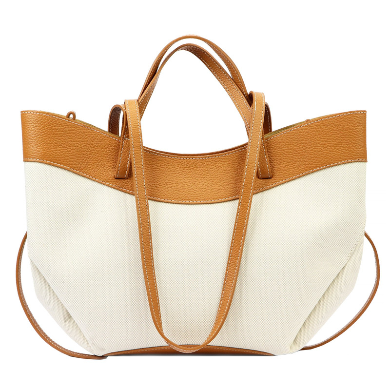 Vera Pelle Dużadamska shopperbag z lnem torebka na ramię z kosmetyczką