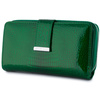 skórzany portfel damski lakierowany duży poziomy w piórka elegancki zielony Jennifer Jones E72
