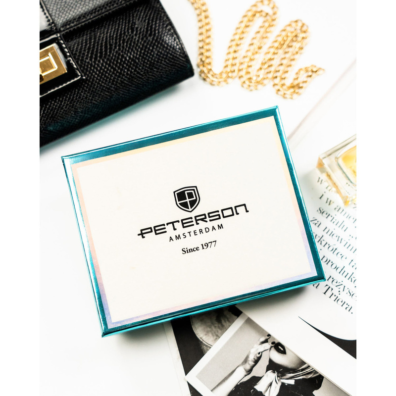 Złoty portfel damski ze skóry ekologicznej i naturalnej w cętki, zamykany biglem i zatrzaskiem - Peterson