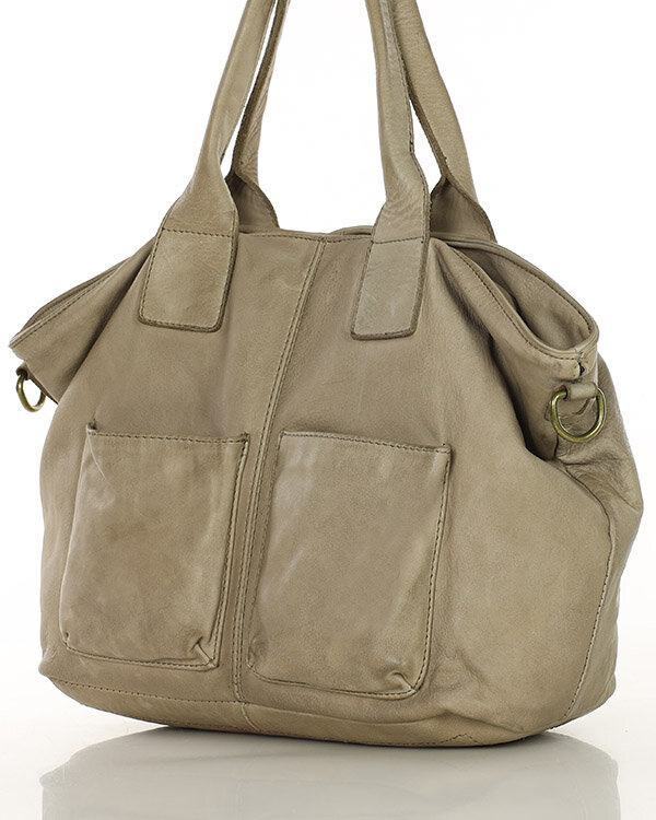 Torebka skórzana shopper bag - MARCO MAZZINI beż taupe