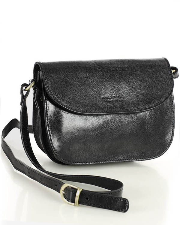 Czarna skórzana torebka saddle bag półksiężyc sztywna skóra - MARCO MAZZINI