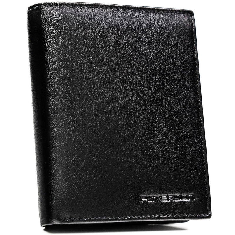 Portfel męski ze skóry naturalnej w czarnym kolorze z systemem RFID i w zestawie z brelokiem - Peterson