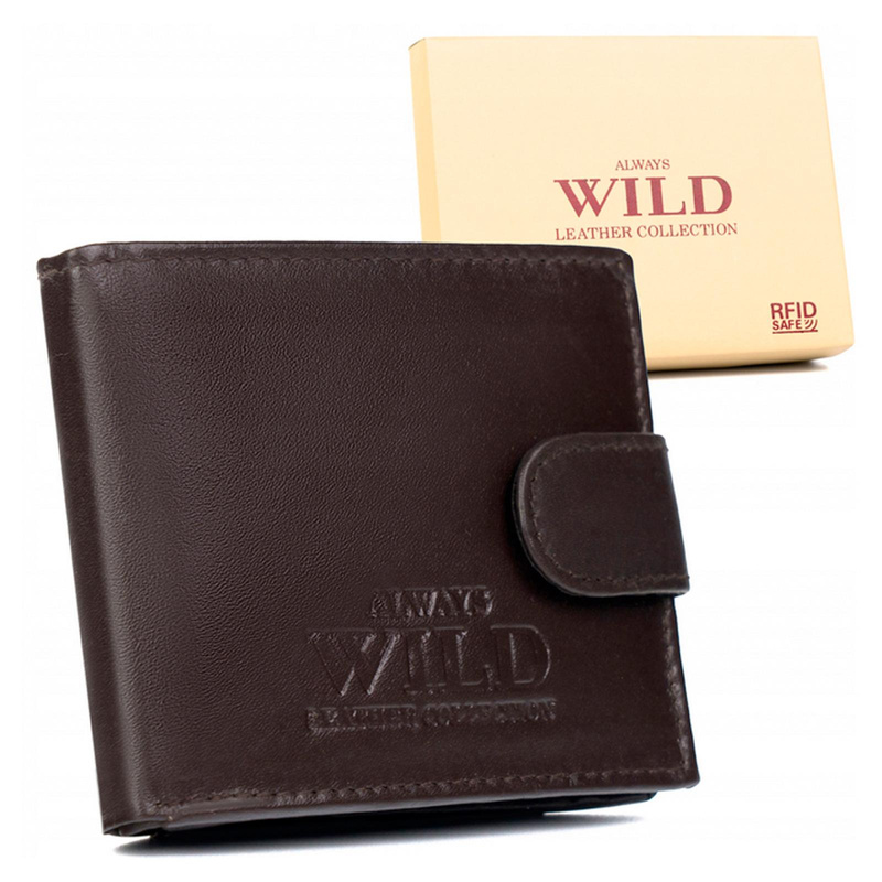 Portfel Skórzany Męski Zapinany Brązowy RFID Wild Skóra Naturalna