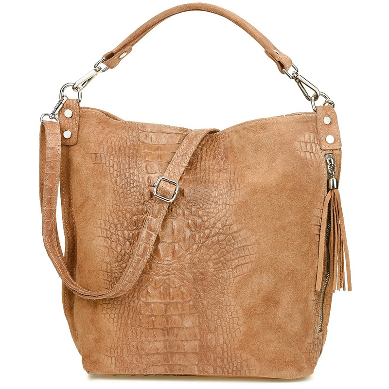 Taupe torebka skórzana zamszowa damska shopper W10