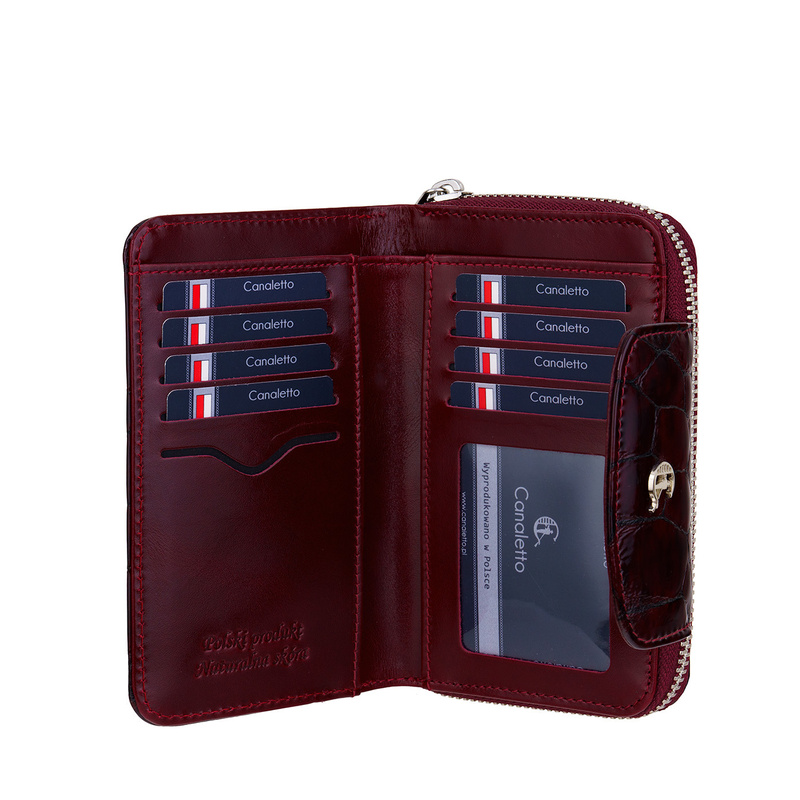 Damski portfel skórzany Canaletto – bordowy lakierowany z RFID | Elegancja i bezpieczeństwo PD1445s78 RFID
