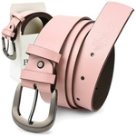 Beltimore skórzany damski pasek do spodni 4 cm różowy A70 : Kolory - różowy, Rozmiar pasków - r.80-95 cm