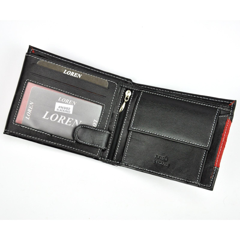 Loren męski portfel skóra naturalna składany kompaktowy pojemny