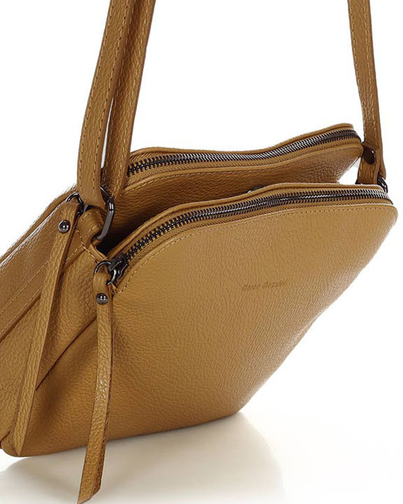 Torebka skórzana crossbody listonoszka dwie komory - MARCO MAZZINI brąz camel