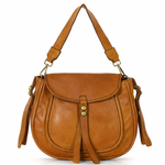 Mazzini Torebka classic saddle bag ze skóry naturalnej na ramie brąz camel