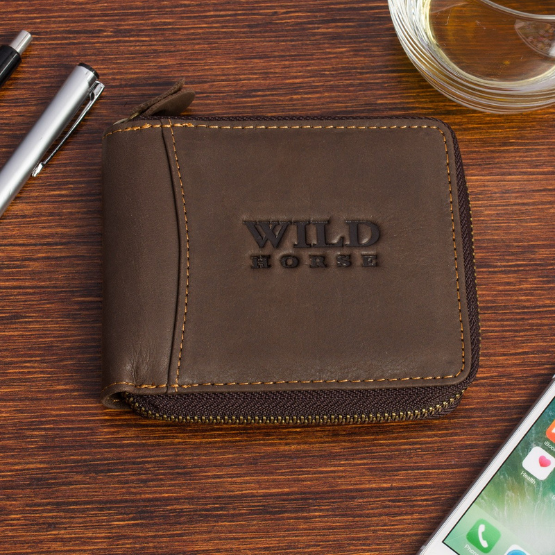 Portfel skórzany męski zasuwany duży RFiD poziomy Wild Horse H02